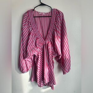 Buddy Love Vibrant Pink and White V-Neck Romper